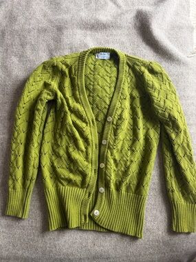Light Green Openwork Knit Button-Front Women's Cardigan